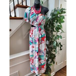 America & Beyond Women Floral Viscose One Shoulder Off Casual Long Maxi Dress M